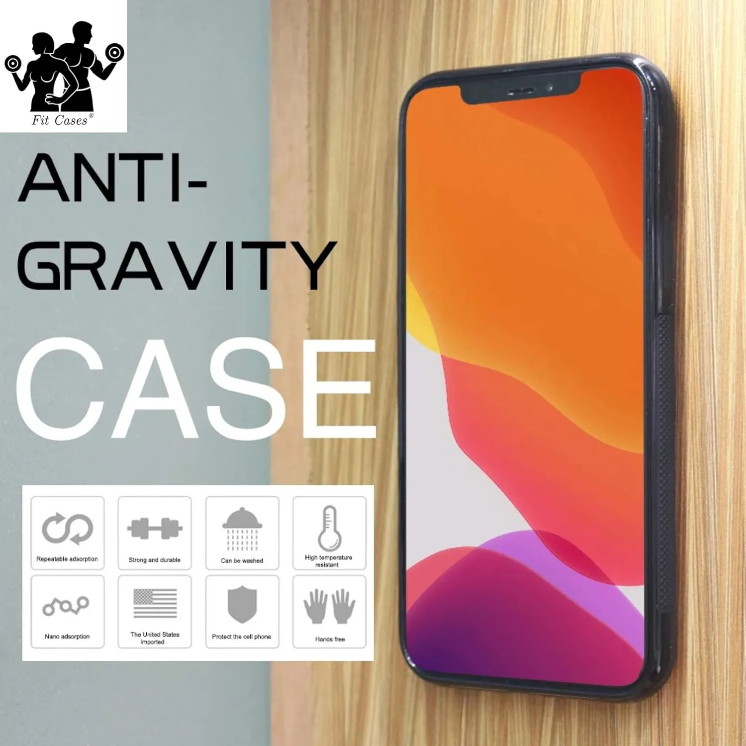 Fit Cases - iPhone Case, Anti Gravity Stick on Mirror, Glass, Flat Smooth Surface, Selfie, Dust Cover, Guaranteed Stick. (Black) (iPhone 7/8/SE 2020 4.7")
