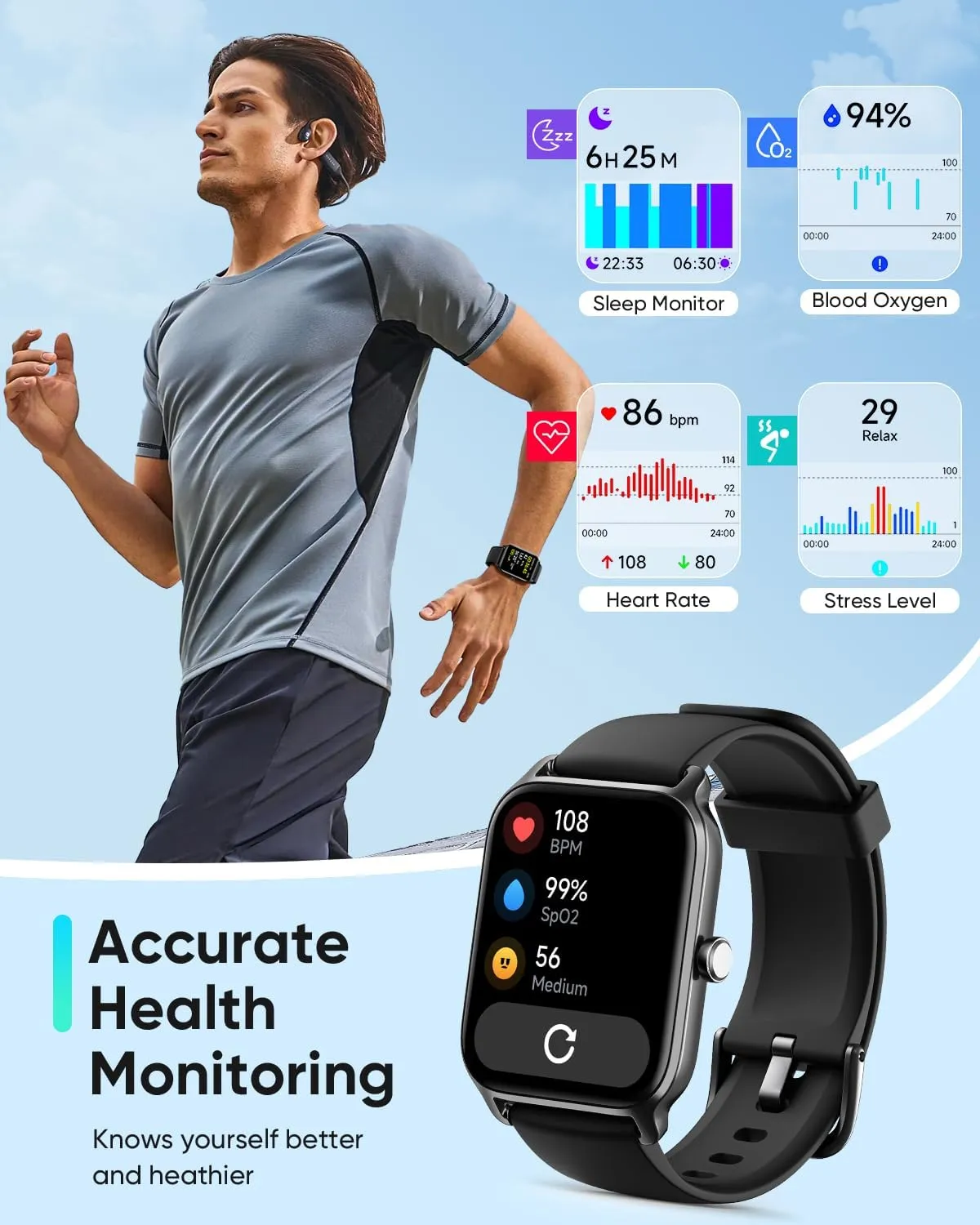 Fitpolo Smart Watches for Men Android & iPhone, Alexa Built-in [1.8" HD Screen] IP68 Waterproof Fitness Watch with Bluetooth Call (Answer/Make), Heart Rate/Sleep/SpO2 Monitor, 105  Sports Tracker
