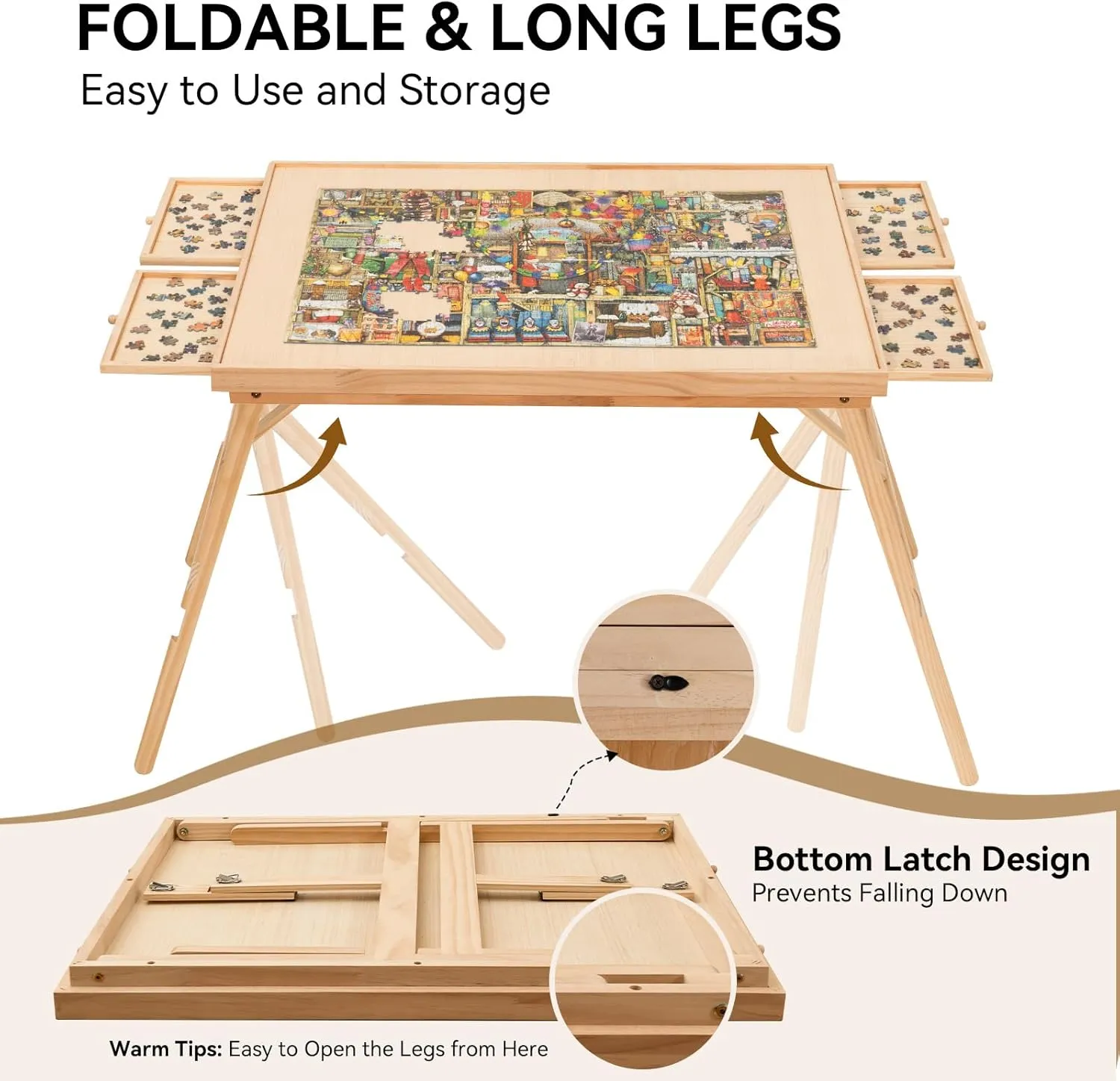Foldable Puzzle Table with Drawers & Cover, Fits 1500-Piece Puzzles