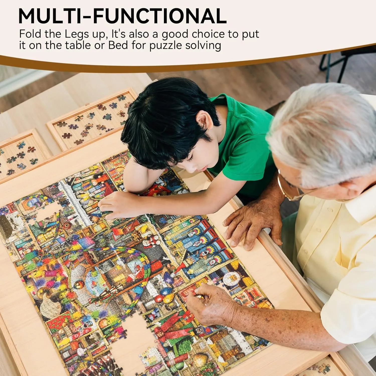 Foldable Puzzle Table with Drawers & Cover, Fits 1500-Piece Puzzles