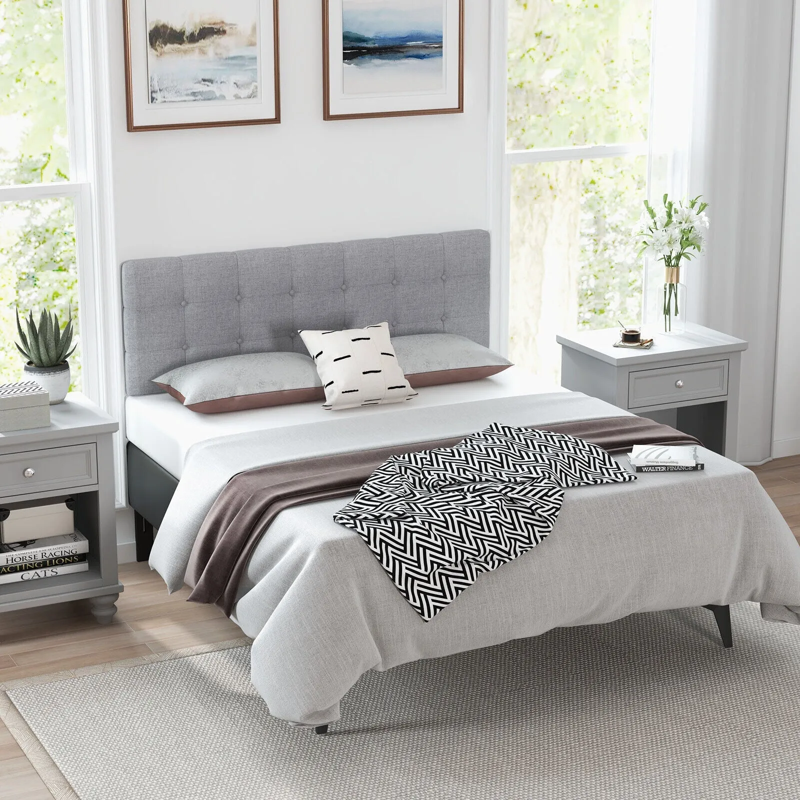 Full Queen-Sized Tufted Fabric Headboard for Elegant Bedroom Decor