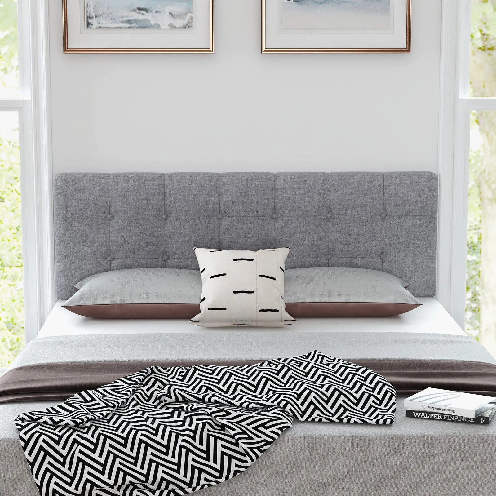 Full Queen-Sized Tufted Fabric Headboard for Elegant Bedroom Decor