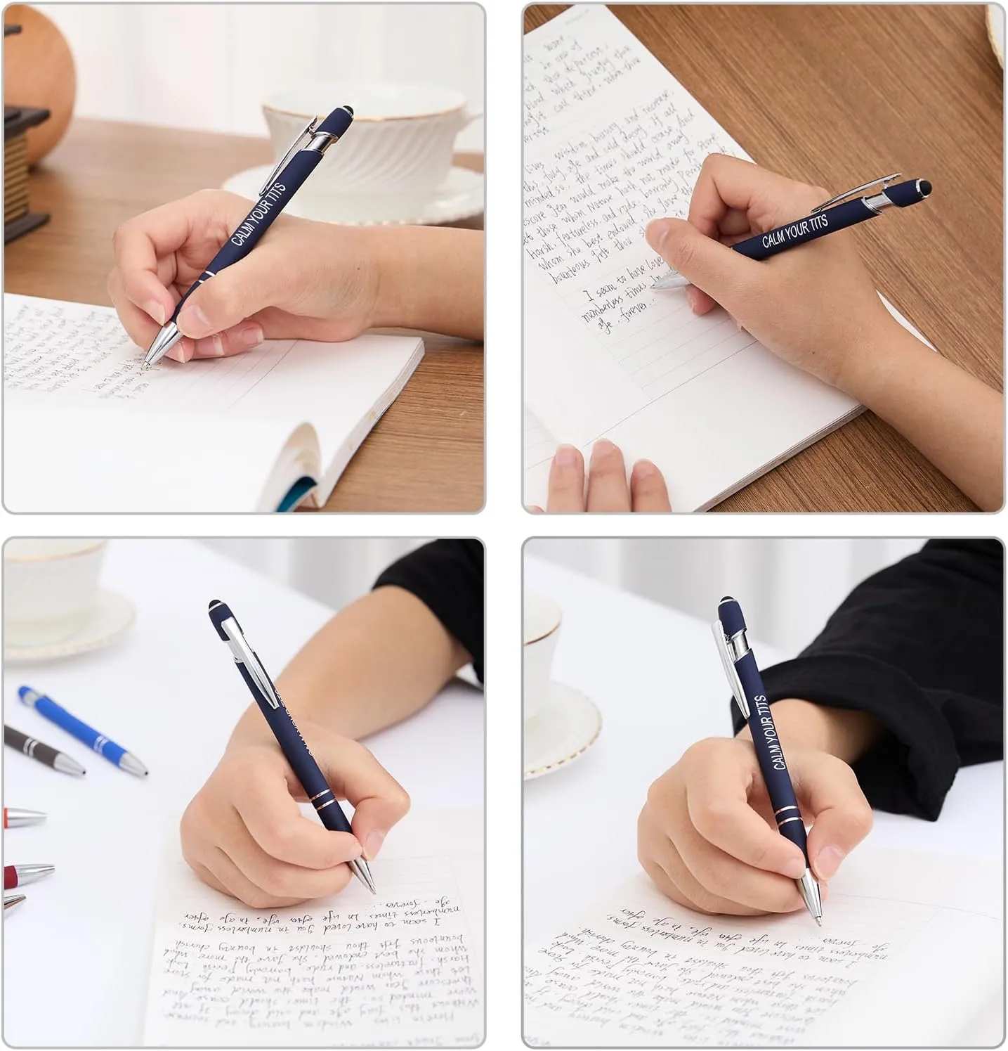 Funny Pens - 12 Pack Fine Point Smooth Writing Pens with Inspirational Tips, Black Ink, Touch Stylus Screens, Motivational Gift for Office & Desk Accessories