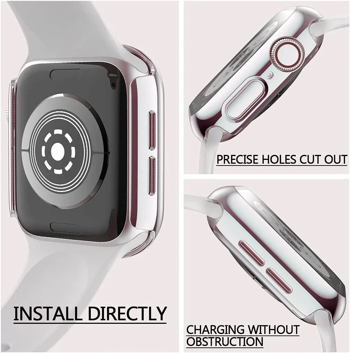 HANKN 2 Pack Hard Case 44mm Compatible with Apple Watch Series 6 5 4 Se Tempered Glass Screen Protector Case 44mm, Plated Cover Full Coverage Shockproof Iwatch Bumper (Silver Silver, 44mm)