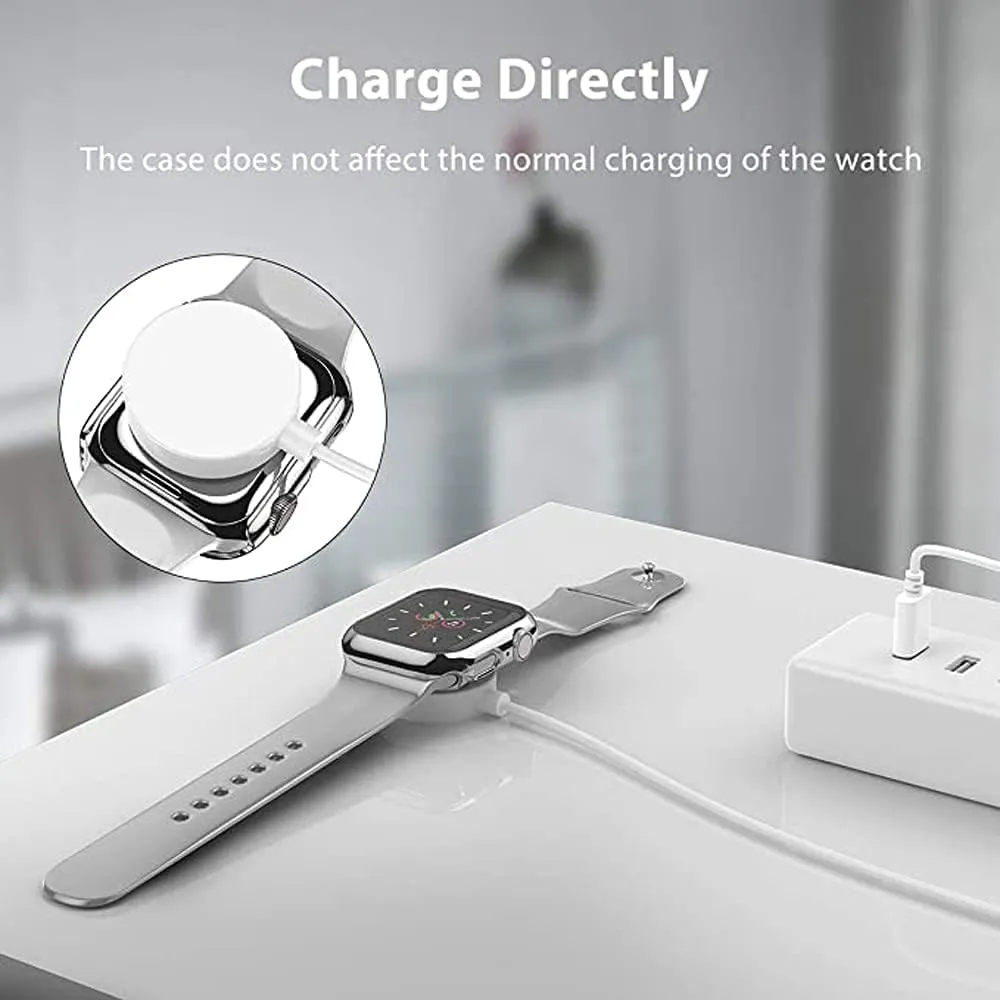HANKN 2 Pack Hard Case 44mm Compatible with Apple Watch Series 6 5 4 Se Tempered Glass Screen Protector Case 44mm, Plated Cover Full Coverage Shockproof Iwatch Bumper (Silver Silver, 44mm)