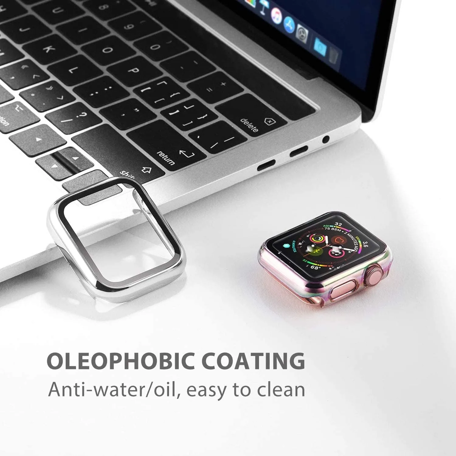 HANKN 2 Pack Hard Case 44mm Compatible with Apple Watch Series 6 5 4 Se Tempered Glass Screen Protector Case 44mm, Plated Cover Full Coverage Shockproof Iwatch Bumper (Silver Silver, 44mm)