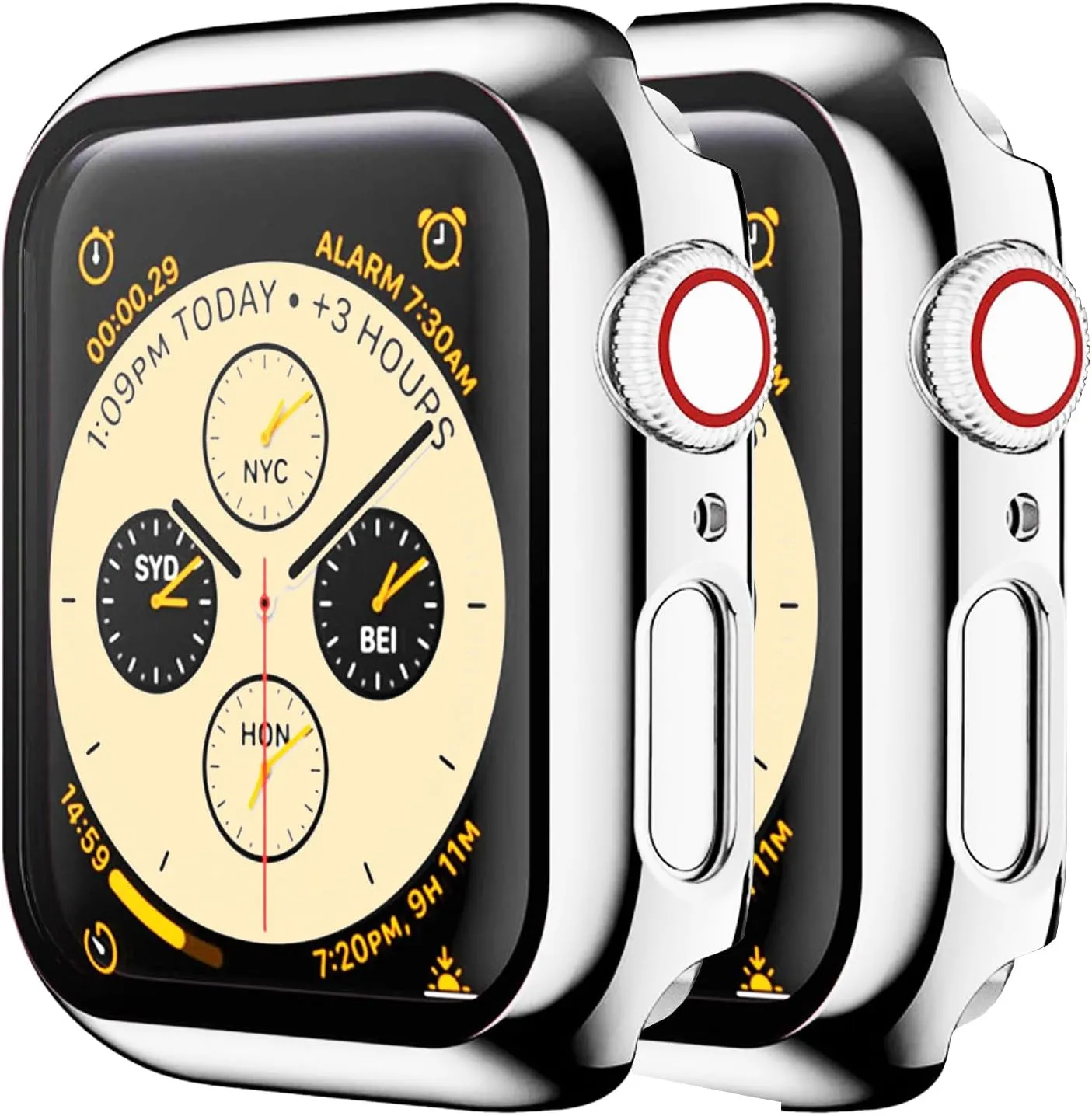 HANKN 2 Pack Hard Case 44mm Compatible with Apple Watch Series 6 5 4 Se Tempered Glass Screen Protector Case 44mm, Plated Cover Full Coverage Shockproof Iwatch Bumper (Silver Silver, 44mm)