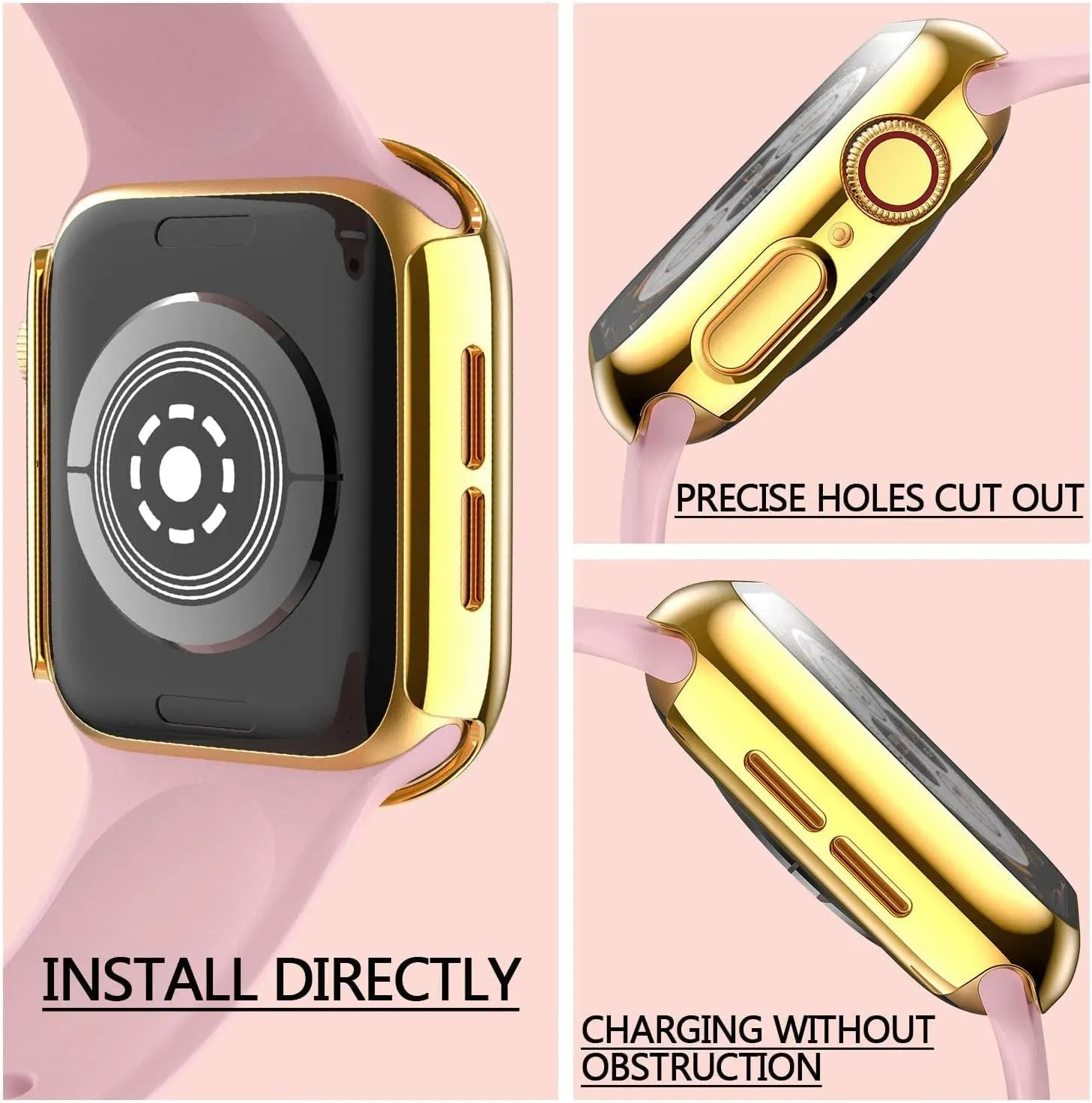 HANKN Hard Plated Case Compatible With Apple Watch Series 4 5 6 Se 40mm, Tempered Glass Screen Protector, Full Coverage Shockproof iWatch Bumper Cover (Gold)