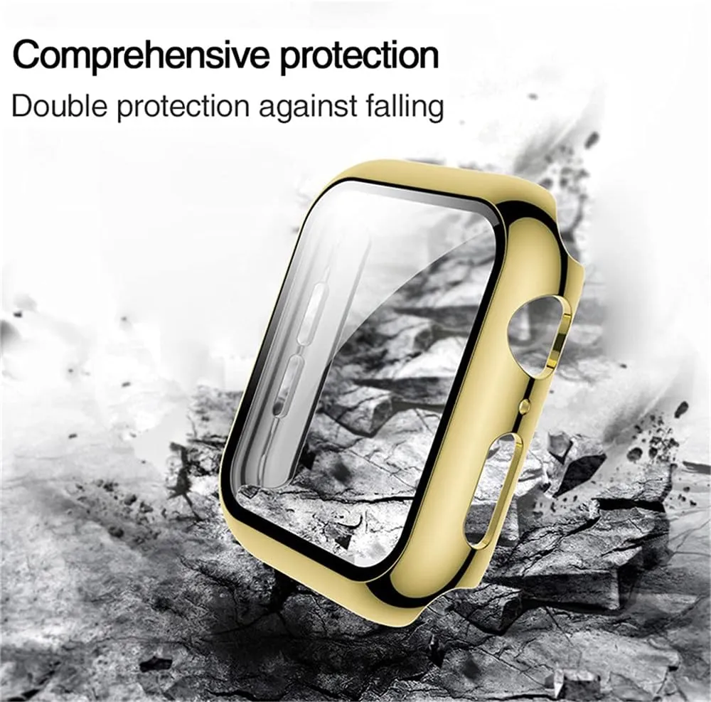 HANKN Hard Plated Case Compatible With Apple Watch Series 4 5 6 Se 40mm, Tempered Glass Screen Protector, Full Coverage Shockproof iWatch Bumper Cover (Gold)