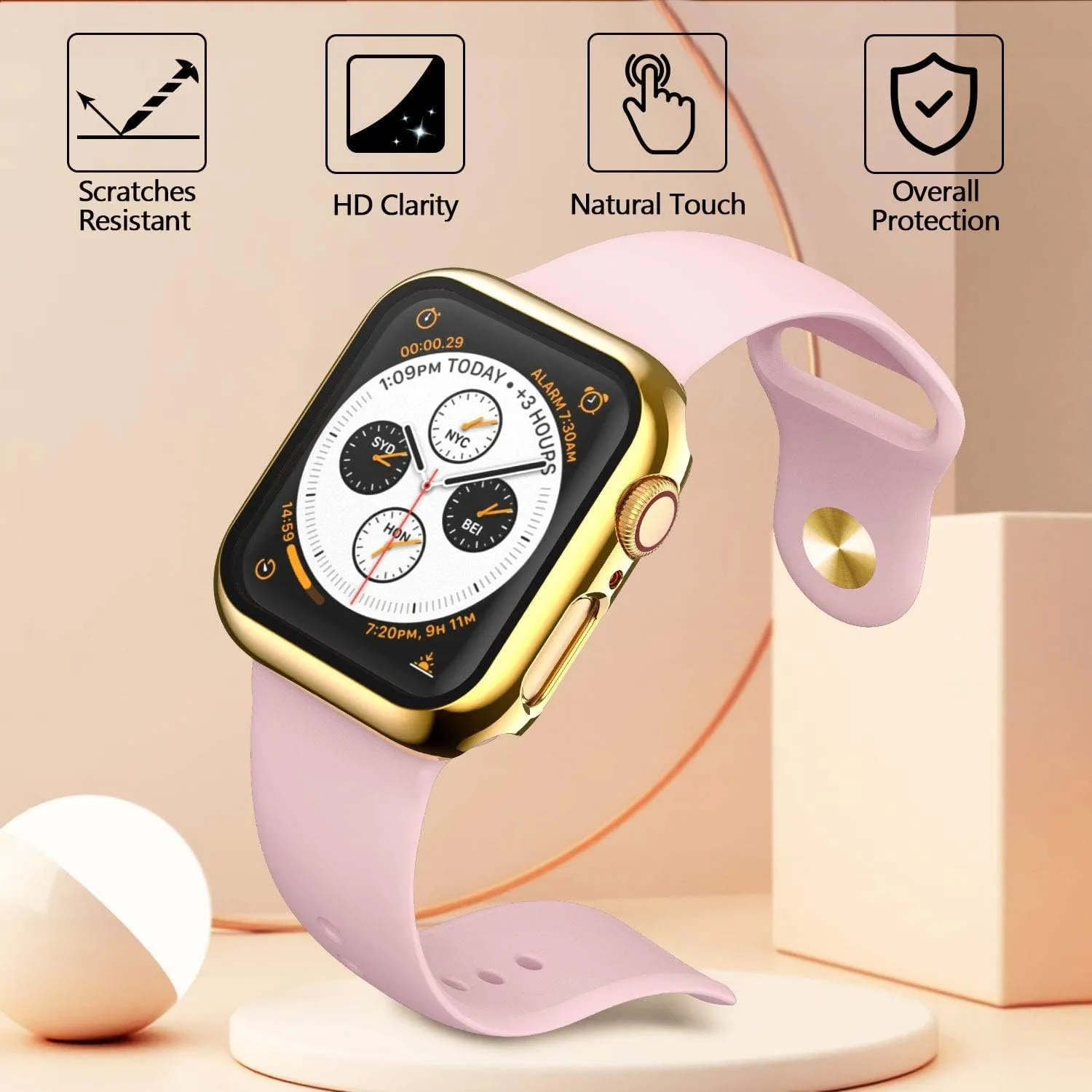 HANKN Hard Plated Case Compatible With Apple Watch Series 4 5 6 Se 40mm, Tempered Glass Screen Protector, Full Coverage Shockproof iWatch Bumper Cover (Gold)