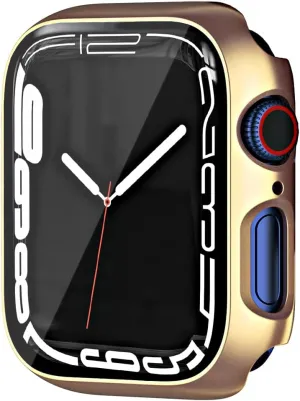 HANKN Hard Plated Case Compatible With Apple Watch Series 4 5 6 Se 40mm, Tempered Glass Screen Protector, Full Coverage Shockproof iWatch Bumper Cover (Gold)
