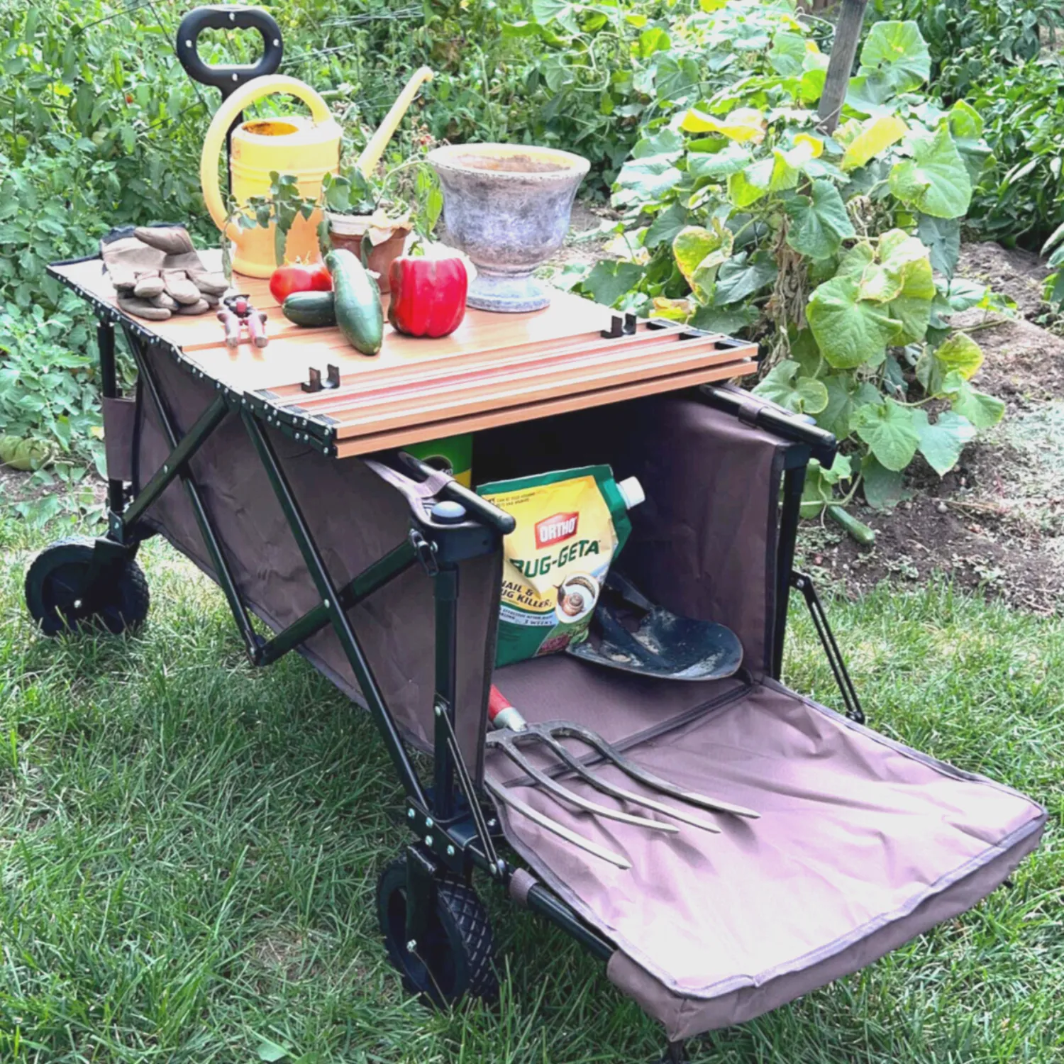 Heavy Duty Collapsible Outdoor Garden Wagon for Yard & Planting Tasks