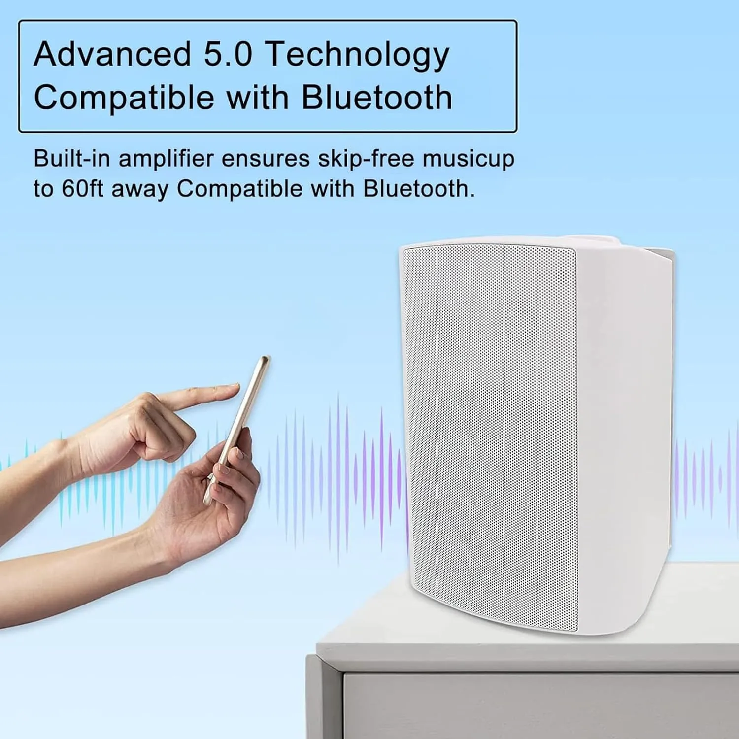 Herdio 5.25 Inch 300 Watts Indoor Outdoor Bluetooth Speakers Waterproof Wall Mount Speakers Wired System All Weather Resistant for Patio Porch Home Theather Backyard(White)