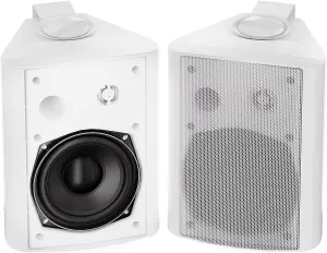 Herdio 5.25 Inch 300 Watts Indoor Outdoor Bluetooth Speakers Waterproof Wall Mount Speakers Wired System All Weather Resistant for Patio Porch Home Theather Backyard(White)