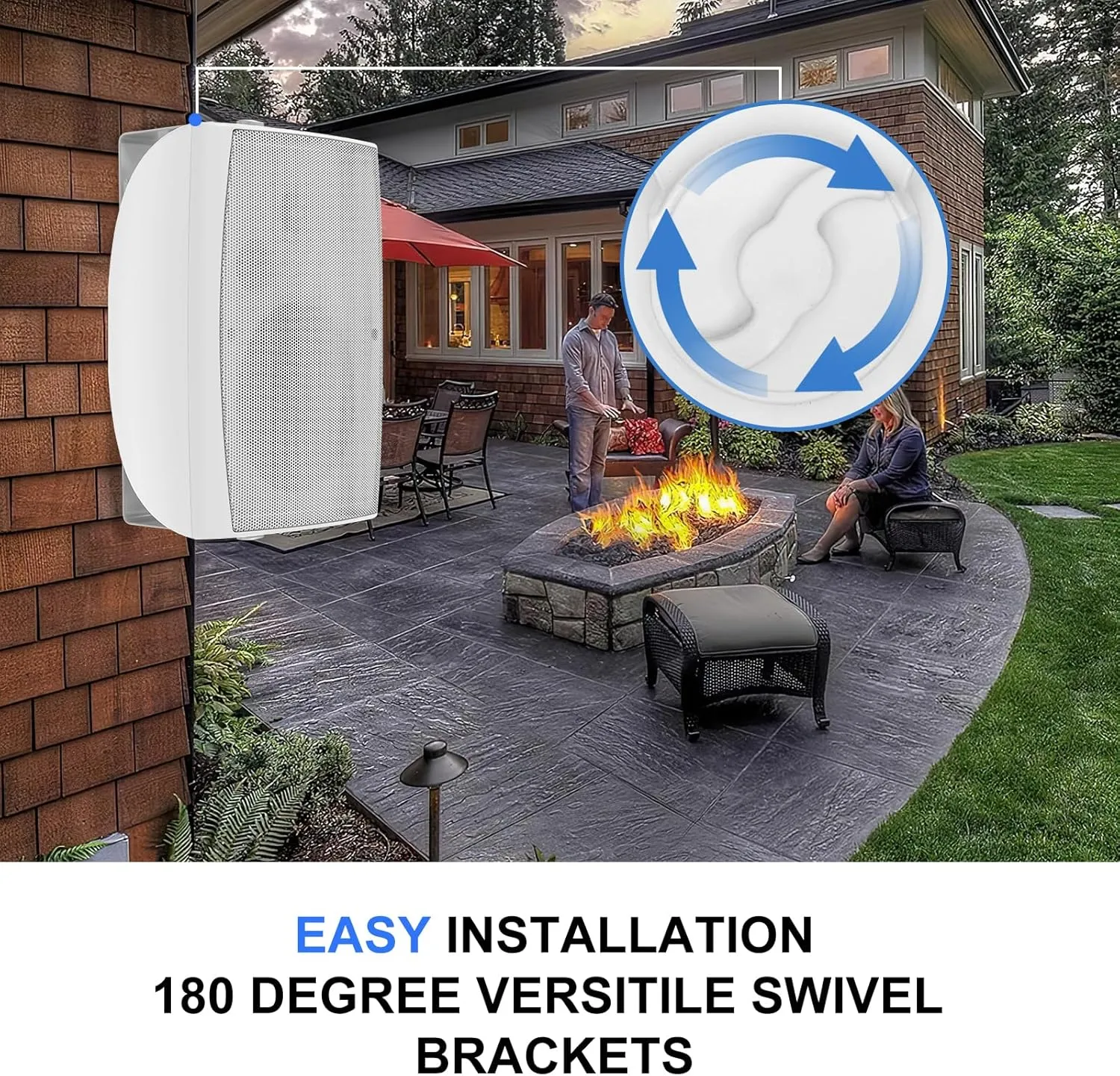 Herdio 5.25" Passive Outdoor Speakers Waterproof Wired, 300W Wall Mount Speakers with Superior Sound,Dual Swivel Brackets for Patio/Deck/Backyard (Pair, White)