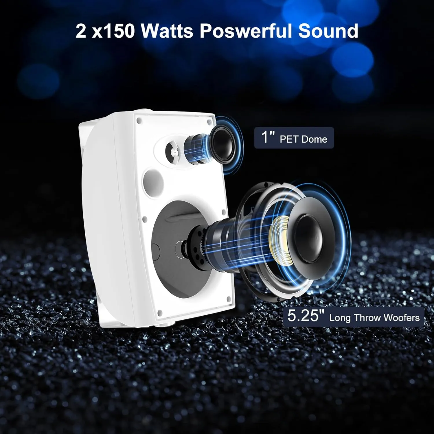Herdio 5.25" Passive Outdoor Speakers Waterproof Wired, 300W Wall Mount Speakers with Superior Sound,Dual Swivel Brackets for Patio/Deck/Backyard (Pair, White)
