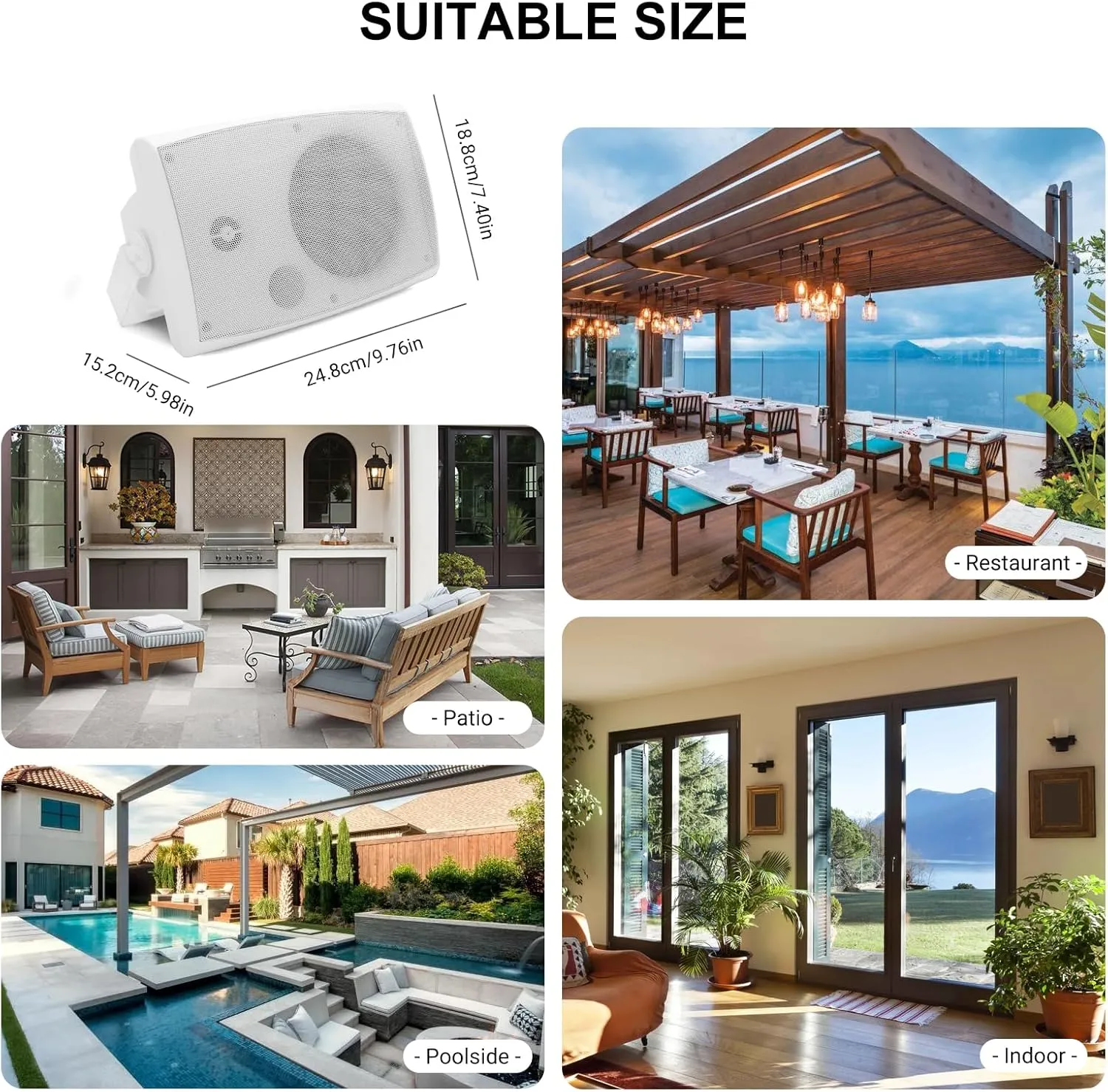 Herdio 5.25" Passive Outdoor Speakers Waterproof Wired, 300W Wall Mount Speakers with Superior Sound,Dual Swivel Brackets for Patio/Deck/Backyard (Pair, White)