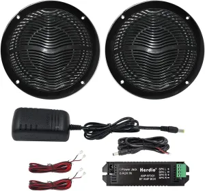 Herdio 6.5 Inch Marine Bluetooth Speakers 2 Way 120W Peak Boat Speakers for Car/ATV/UTV/Golf Cart Use, Pair, Black