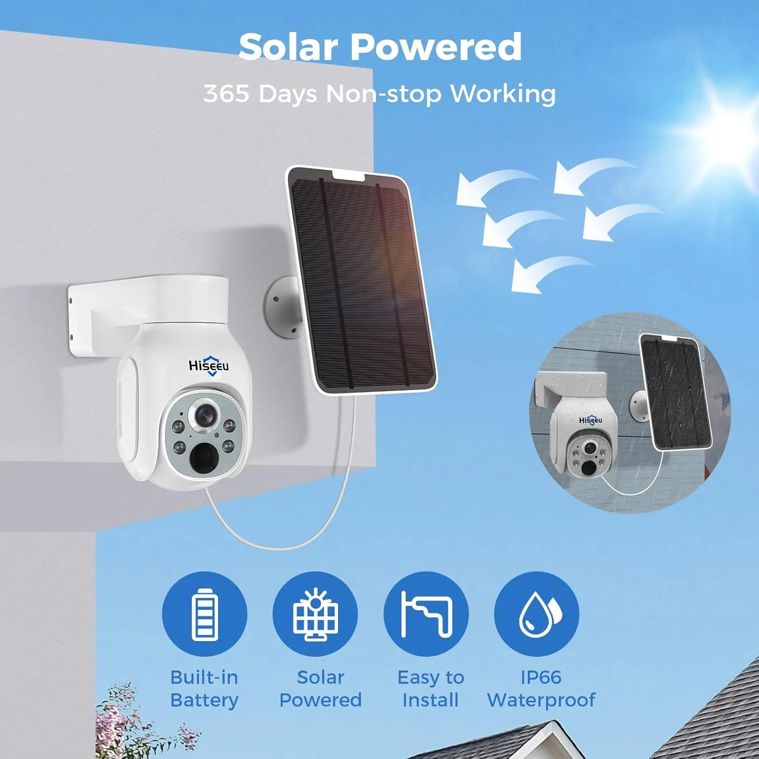 Hiseeu Solar Security Camera System, 4MP 100% System with 10" LCD, 360 PTZ, Color Night Vision, Motion Detection, 2.4G WiFi Home Security System, No Subscription Fees, 1TB HDD Included