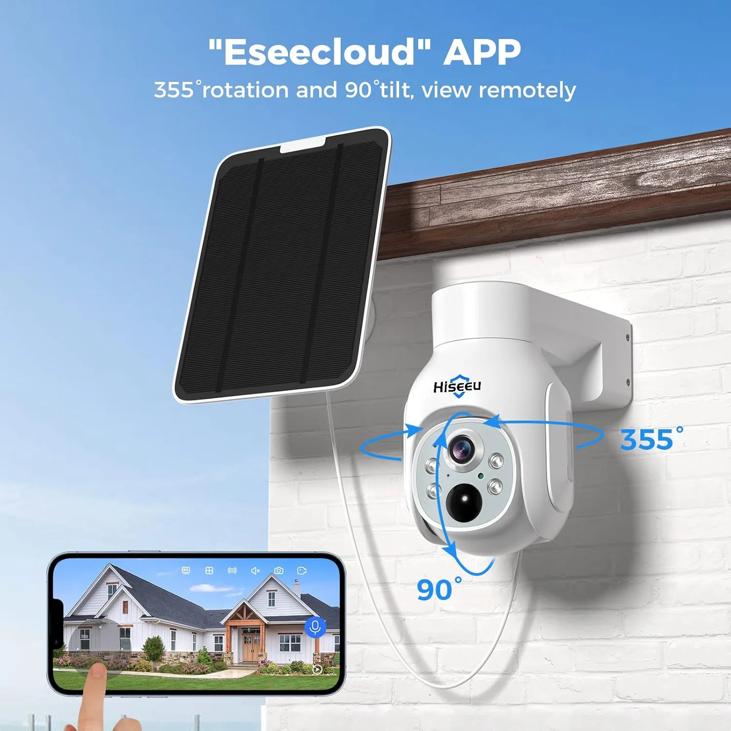 Hiseeu Solar Security Camera System, 4MP 100% System with 10" LCD, 360 PTZ, Color Night Vision, Motion Detection, 2.4G WiFi Home Security System, No Subscription Fees, 1TB HDD Included