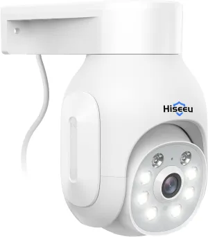 Hiseeu Wireless Camera Outdoor, 5MP WiFi Security Camera Color Night Vision, Pan/Tilt, Auto Tracking, Motion Detection, Siren/Light Alarm, 2-Way Audio, IP66 Waterproof, No Monthly Fee
