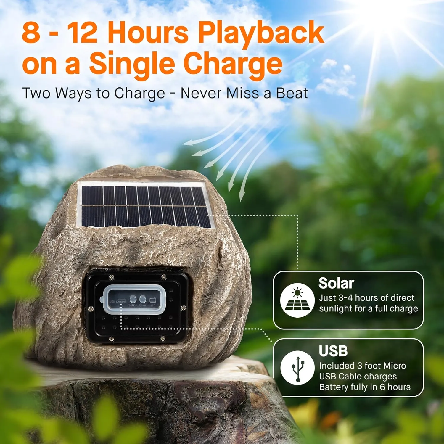 Homewell Solar Rock Speakers - Multi-Link up to 9 Units Total - Outdoor Waterproof Speakers Bluetooth Wireless - Weatherproof Landscape Speakers for Pool, Patio, Deck, Backyard, Garden - (2-Pack)
