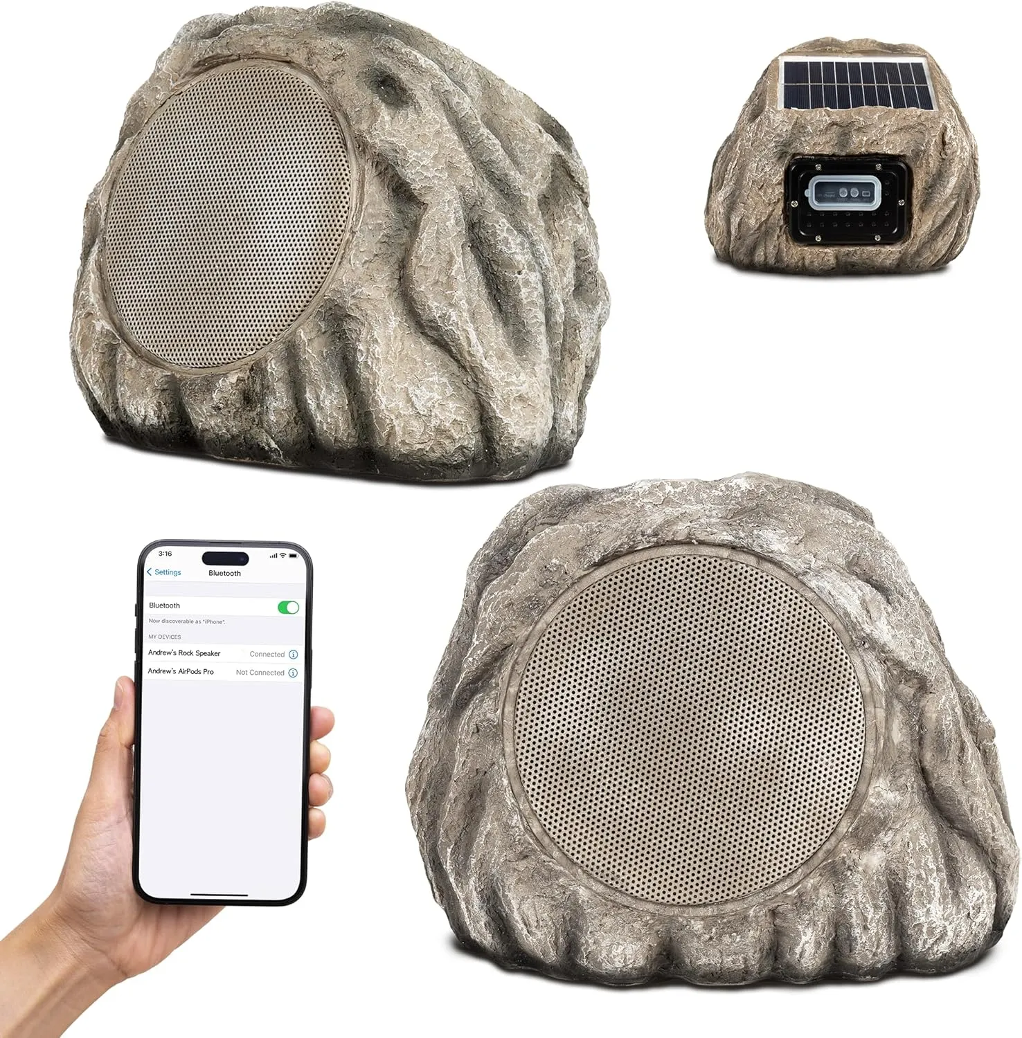 Homewell Solar Rock Speakers - Multi-Link up to 9 Units Total - Outdoor Waterproof Speakers Bluetooth Wireless - Weatherproof Landscape Speakers for Pool, Patio, Deck, Backyard, Garden - (2-Pack)