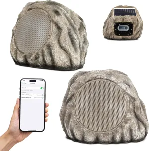Homewell Solar Rock Speakers - Multi-Link up to 9 Units Total - Outdoor Waterproof Speakers Bluetooth Wireless - Weatherproof Landscape Speakers for Pool, Patio, Deck, Backyard, Garden - (2-Pack)