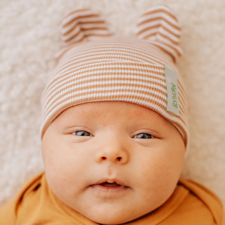 ilybean Tan and White Striped Baby Bear Newborn Boy Hospital Hat