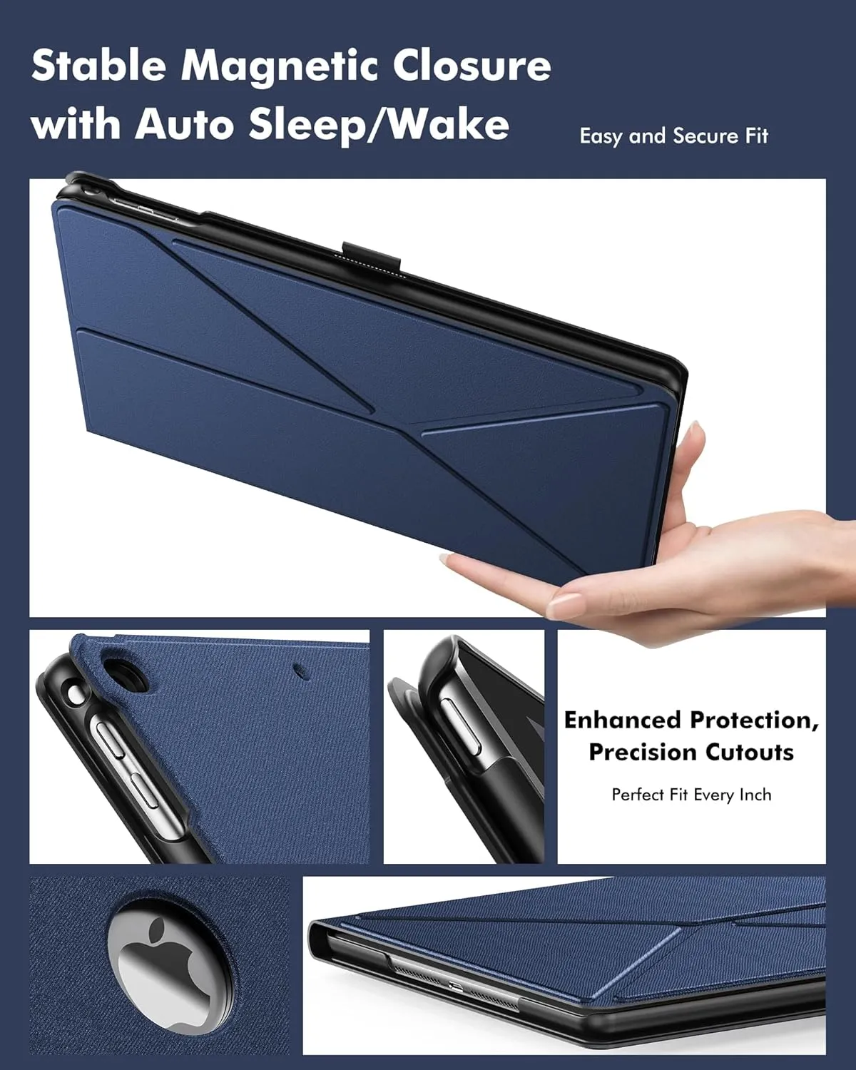 INFILAND Case for iPad 6th / 5th Generation (2018/2017) iPad 9.7 Inch case, iPad Air 2 / Air 1  Magnetic Origami Slim Cover with Pencil Holder, Multi-Angle Stand, Auto Wake/Sleep (Navy)