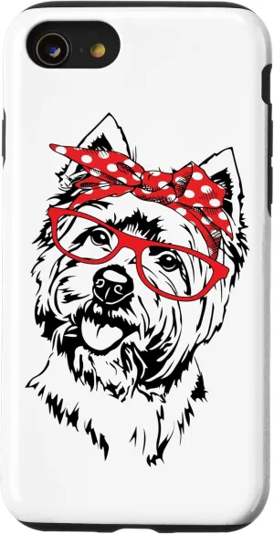 iPhone SE (2020) / 7 / 8 Cute Womens Hipster Red Glasses Bandana Westie Dog Lover Case