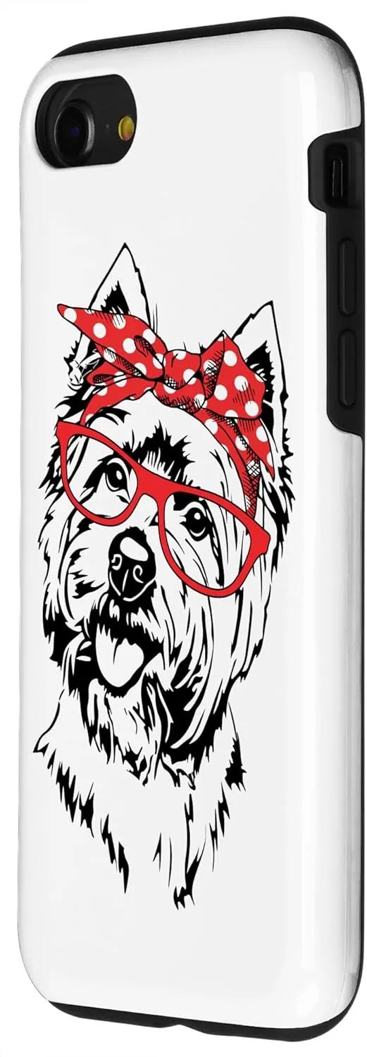iPhone SE (2020) / 7 / 8 Cute Womens Hipster Red Glasses Bandana Westie Dog Lover Case