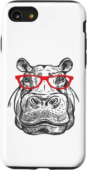 iPhone SE (2020) / 7 / 8 Retro Vintage Red Glasses Hipster Hippo Lover Case