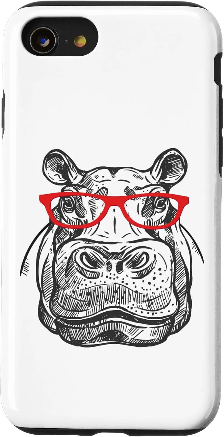iPhone SE (2020) / 7 / 8 Retro Vintage Red Glasses Hipster Hippo Lover Case