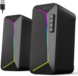 Jeecoo M30 Bluetooth Computer Speakers, PC Gaming Speakers for Desktop with Crisp Stereo Sound, Dynamic LED Modes, Easy-Access Control, 10W - USB-Powered