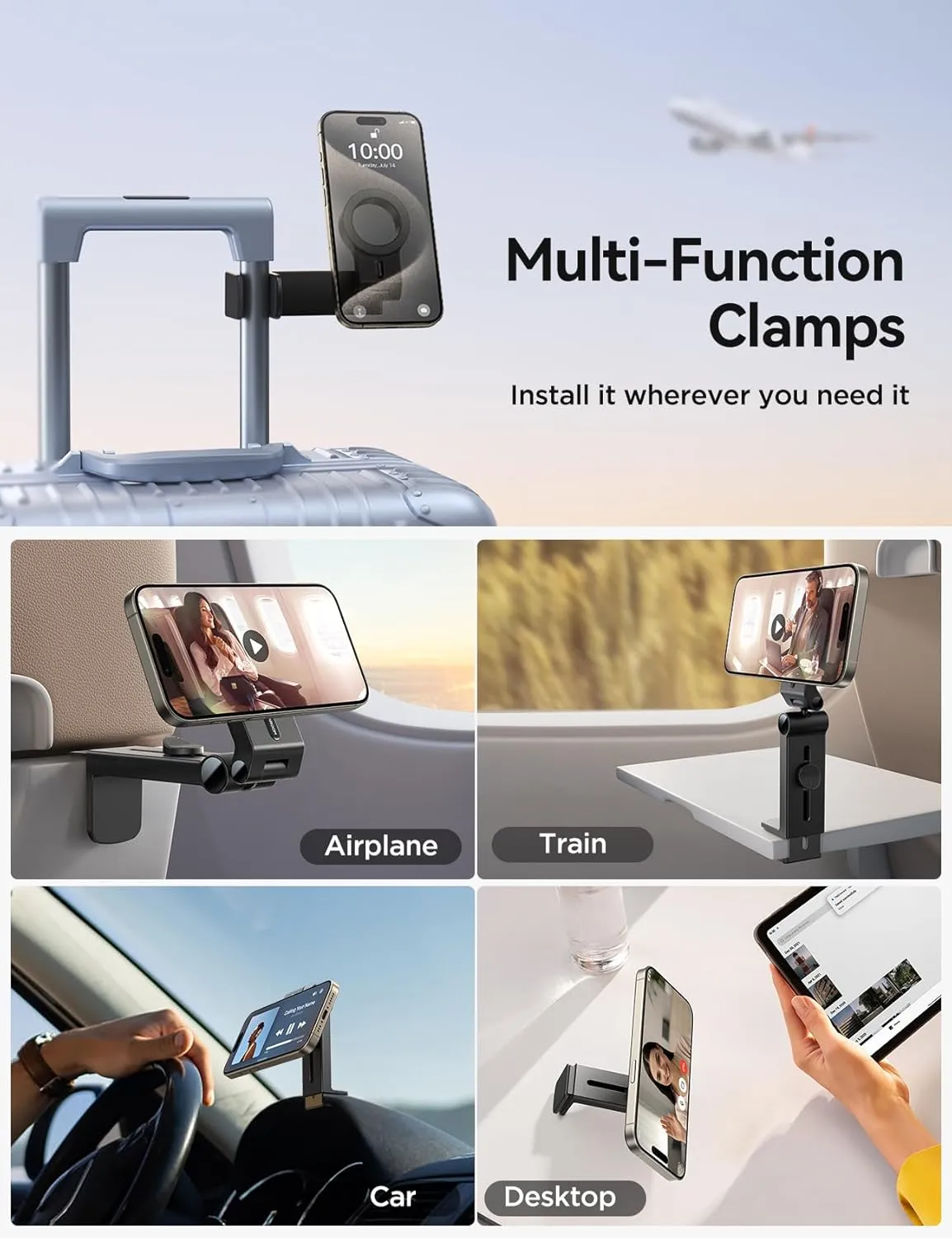 JOYROOM for Magsafe Airplane Phone Holder Travel Essentials,Unlimited Scenery Hands-Free Plane Phone Holder, Airplane Travel Accessories for iPhone 16 Pro Max & Magsafe Case