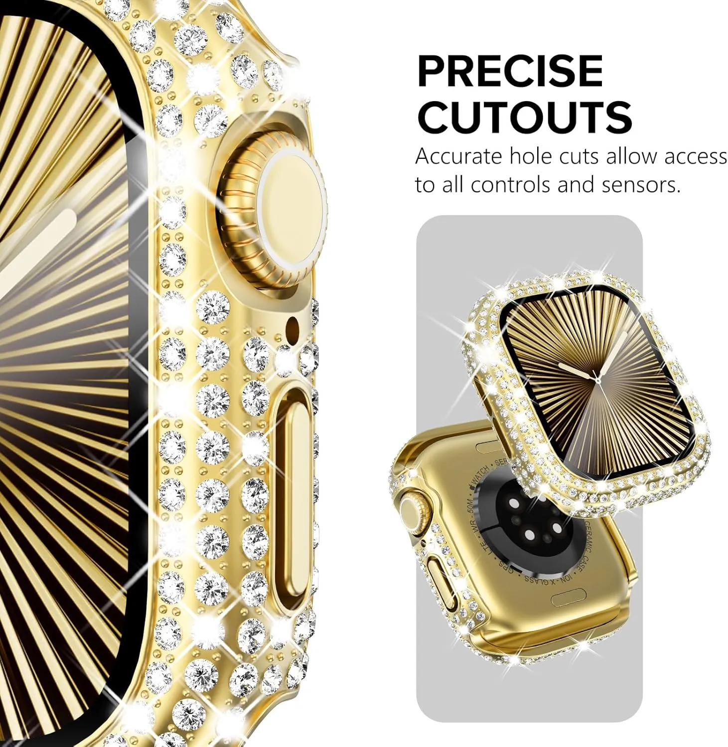 KADES 3-Pack Bling Cases Compatible for Apple Watch Case 45mm with Built-in Screen Protector for Apple Watch Series9 Series8 Series7 (45mm, Gold/Iridescent/Clear)