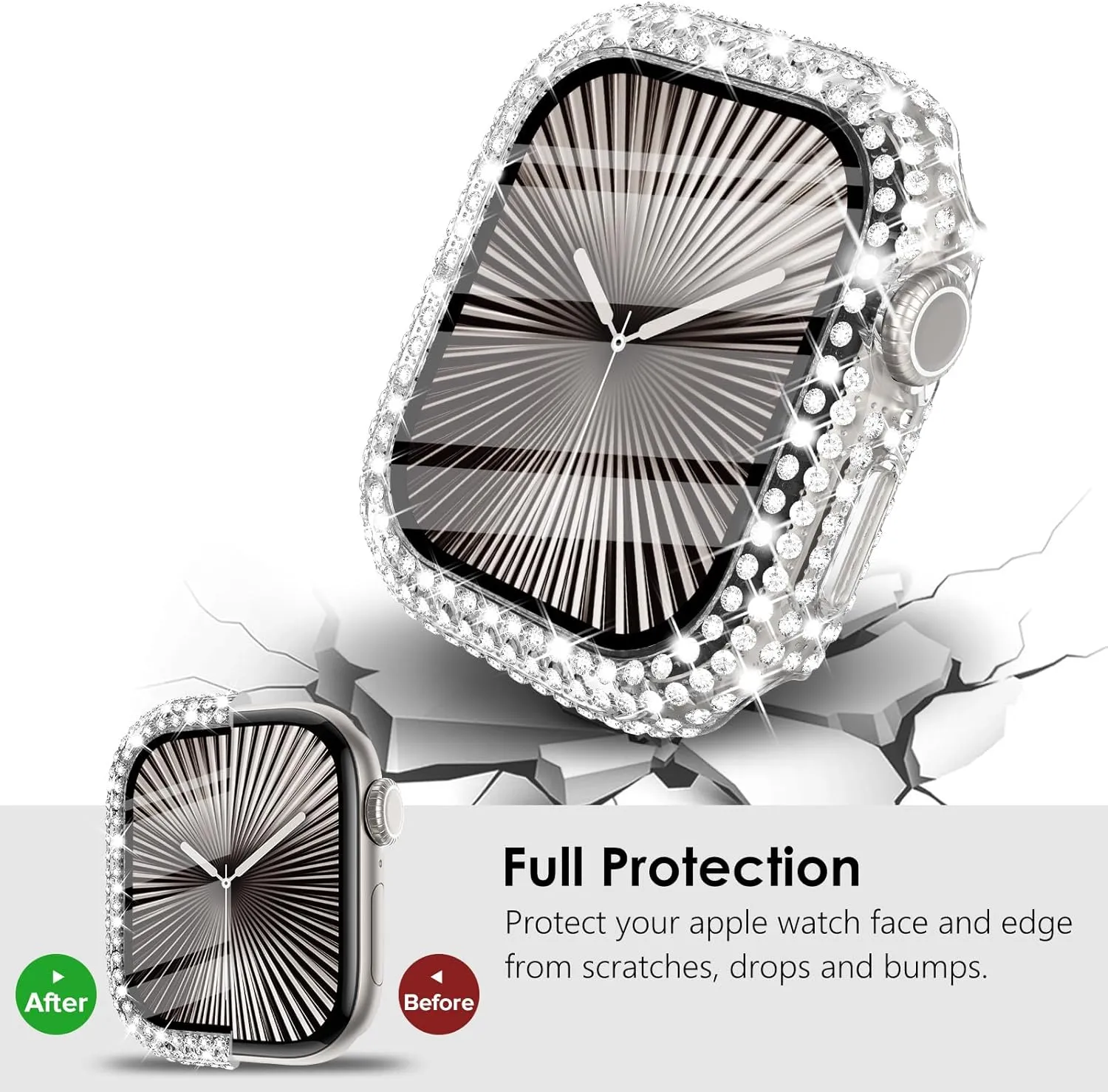 KADES 3-Pack Bling Cases Compatible for Apple Watch Case 45mm with Built-in Screen Protector for Apple Watch Series9 Series8 Series7 (45mm, Gold/Iridescent/Clear)