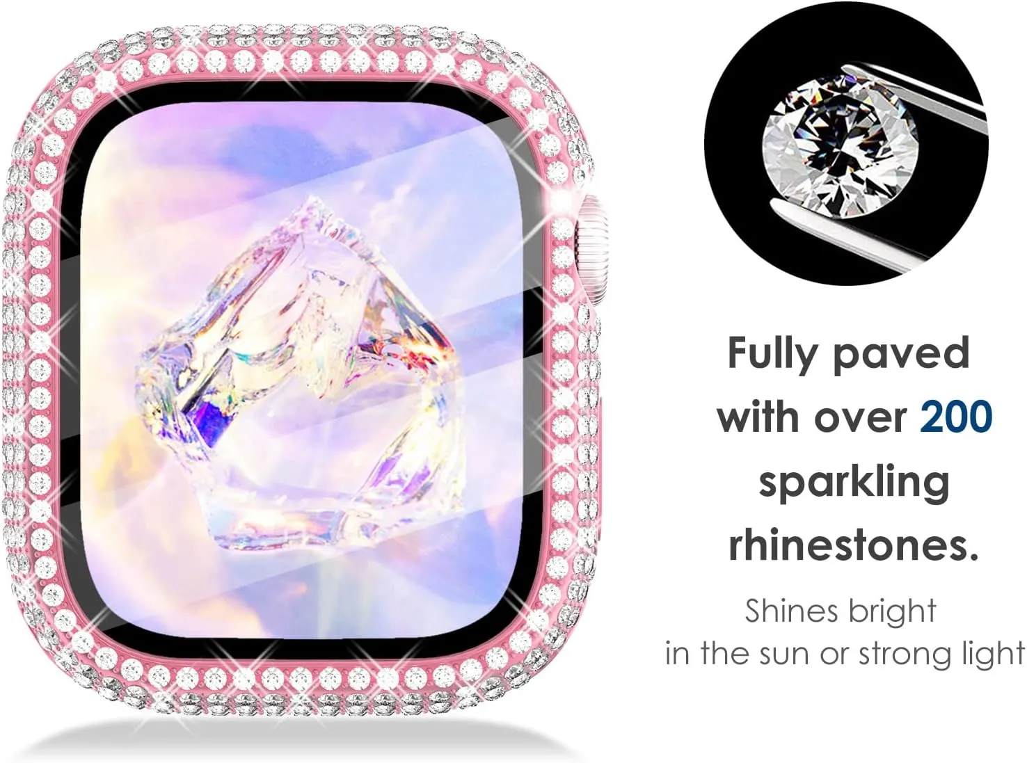KADES 3-Pack Bling Cases Compatible for Apple Watch Case 45mm with Built-in Screen Protector for Apple Watch Series9 Series8 Series7 (45mm, Pink/Iridescent/Clear)