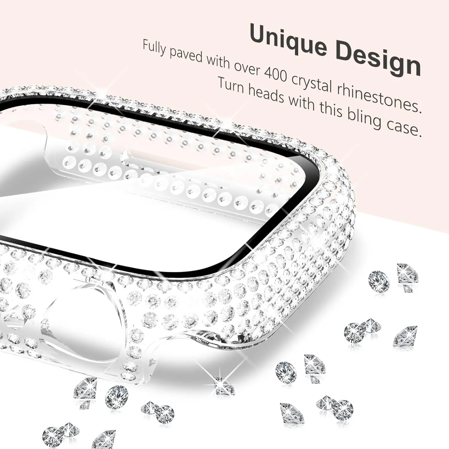 KADES 3-Pack Bling Cases Compatible for Apple Watch Case 45mm with Built-in Screen Protector for Apple Watch Series9 Series8 Series7 (45mm, Pink/Iridescent/Clear)