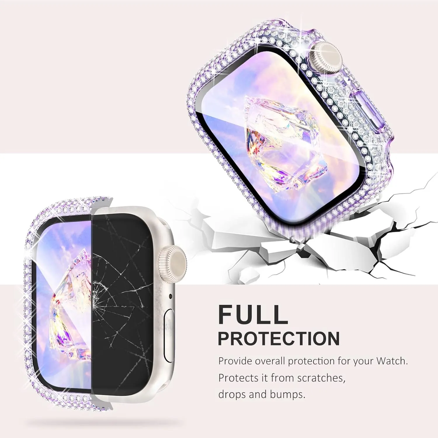 KADES 3-Pack Bling Cases Compatible for Apple Watch Case 45mm with Built-in Screen Protector for Apple Watch Series9 Series8 Series7 (45mm, Pink/Iridescent/Clear)