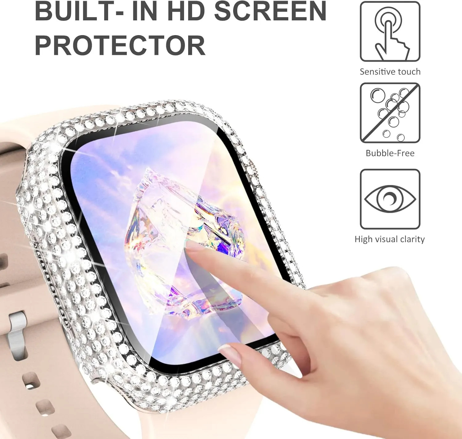 KADES 3-Pack Bling Cases Compatible for Apple Watch Case 45mm with Built-in Screen Protector for Apple Watch Series9 Series8 Series7 (45mm, Pink/Iridescent/Clear)