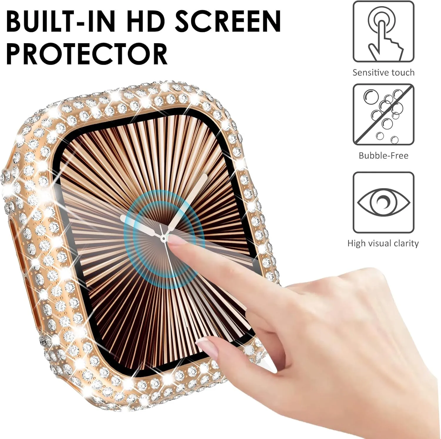 KADES Compatible for Apple Watch Series 10 Full Diamond Bling Protective Case with Built-in Screen Protector for Apple Watch 46mm iWatch Series 10 (46mm, Rose Gold)