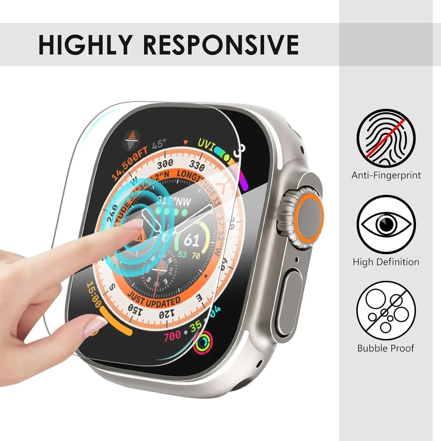 KADES Compatible for Apple Watch Ultra 2/Ultra Case 49mm with Screen Protector, Double Rows Diamonds Bling Case with Tempered Glass Film, Shiny Hard PC Screen Protector (49mm, Iridescent)