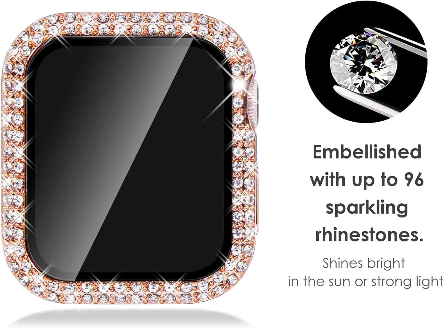 KADES Compatible for Bling Apple Watch Protective Case with Built-in Screen Protector for Apple Watch 38mm iWatch Series 3 2 1 (38mm, Black w/Rose Gold Edge)