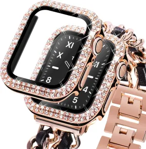 KADES Compatible for Bling Apple Watch Protective Case with Built-in Screen Protector for Apple Watch 38mm iWatch Series 3 2 1 (38mm, Black w/Rose Gold Edge)