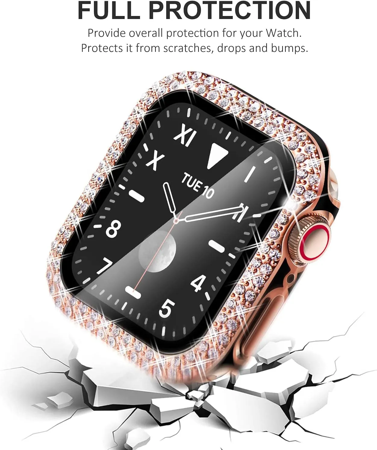 KADES Compatible for Bling Apple Watch Protective Case with Built-in Screen Protector for Apple Watch 38mm iWatch Series 3 2 1 (38mm, Black w/Rose Gold Edge)