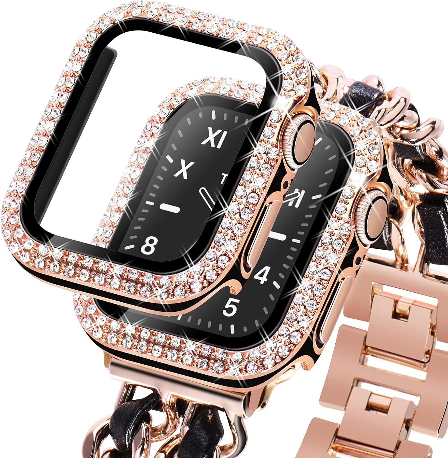 KADES Compatible for Bling Apple Watch Protective Case with Built-in Screen Protector for Apple Watch 38mm iWatch Series 3 2 1 (38mm, Black w/Rose Gold Edge)