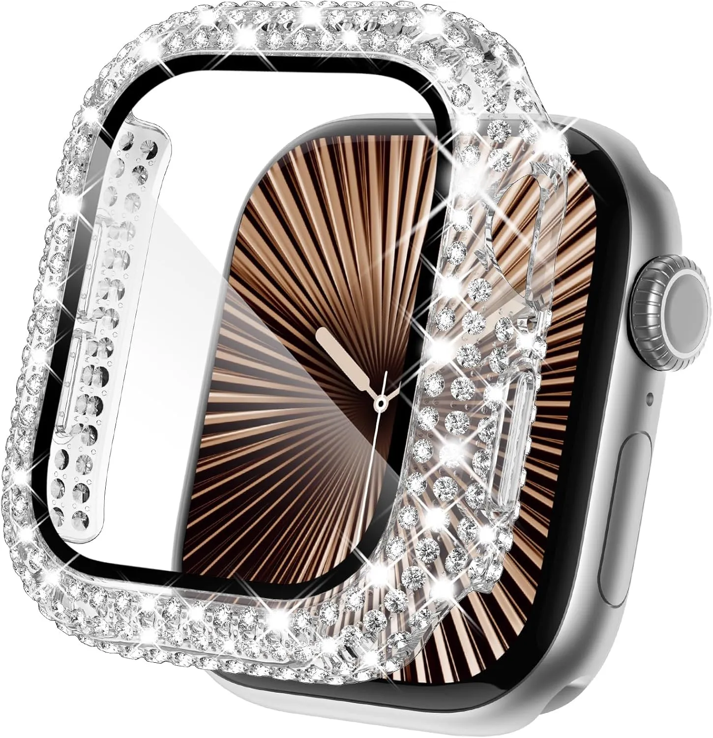 KADES Compatible with iWatch Series 9 8 7 45mm Accessories with Built-in Tempered Glass Screen Protector Bling Crystal Diamond Rhinestone Full Protective Bumper Cover for Women Man(45mm,Clear)