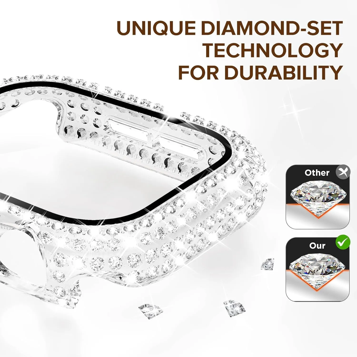 KADES Compatible with iWatch Series 9 8 7 45mm Accessories with Built-in Tempered Glass Screen Protector Bling Crystal Diamond Rhinestone Full Protective Bumper Cover for Women Man(45mm,Clear)